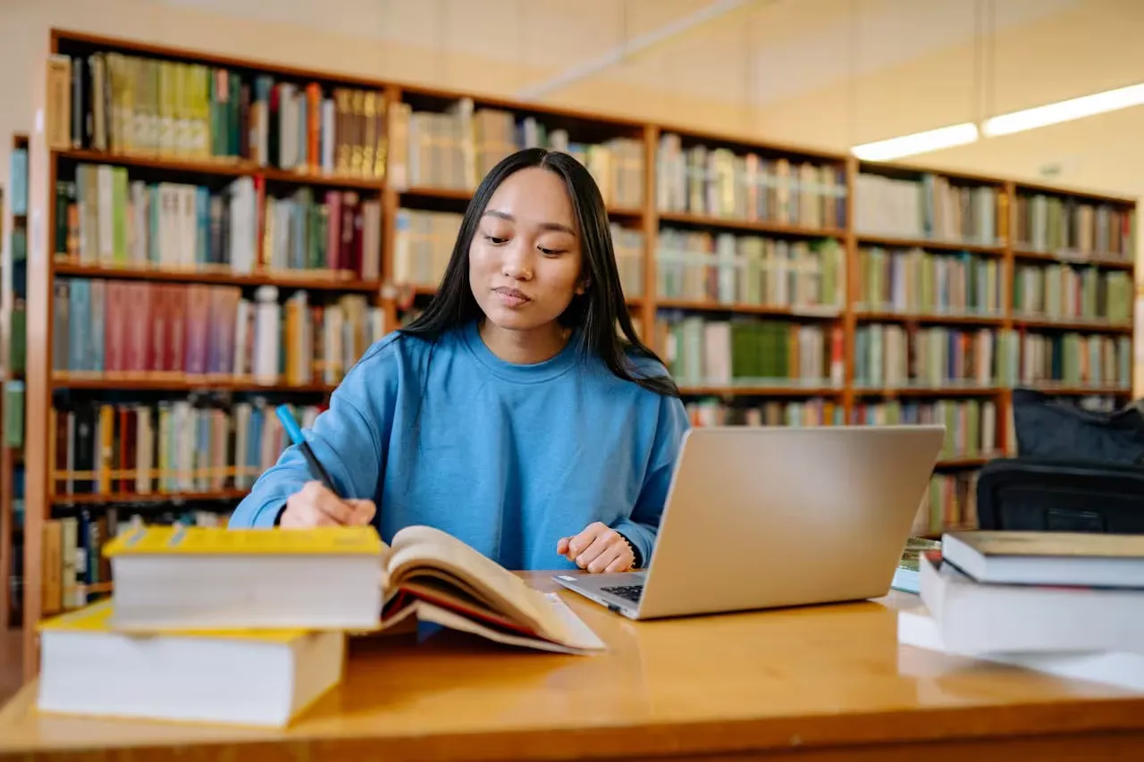Student studying in the library